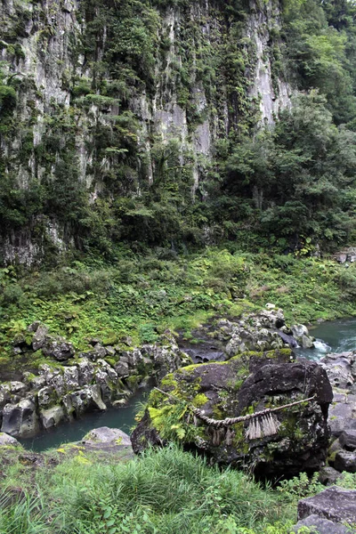 Roche Corde Shimenawa Rivière Autour Des Gorges Takachiho Miyazaki Prise — Photo