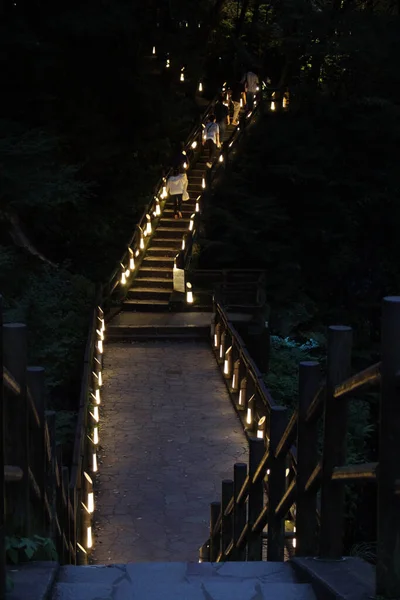 Oscurecer Alrededor Takachiho Gorge Miyazaki Que Comienza Encender Las Luces — Foto de Stock