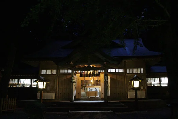 Santuario Takachiho Miyazaki Por Noche Iluminado Por Luces Tomado Agosto —  Fotos de Stock