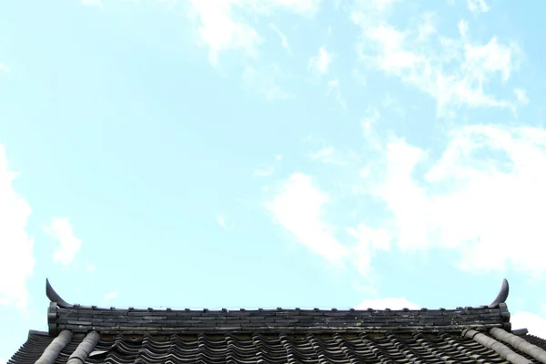 Japanese Traditional Roof Style Some Carving One House — Stock Photo, Image
