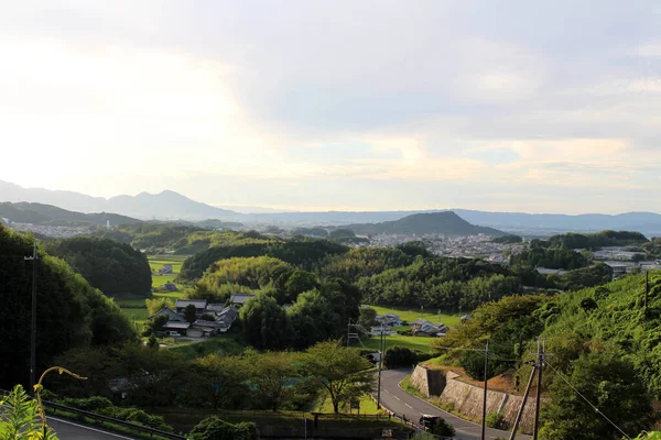 Zeleně Rýžové Pole Vesnice Obytná Oblast Asuce Nara Japonsko Pořízeno — Stock fotografie