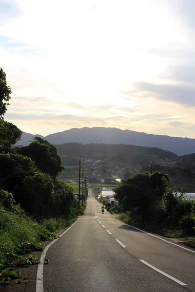 Puesta Sol Campo Con Montañas Como Fondo Asuka Tomado Septiembre — Foto de Stock