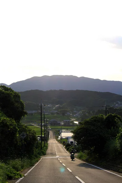 Coucher Soleil Campagne Avec Des Montagnes Comme Arrière Plan Asuka — Photo