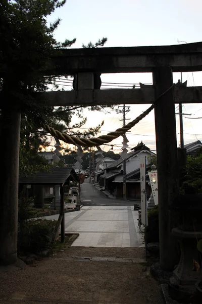 Entrée Torii Porte Sanctuaire Asukaza Jinja Asuka Pendant Coucher Soleil — Photo