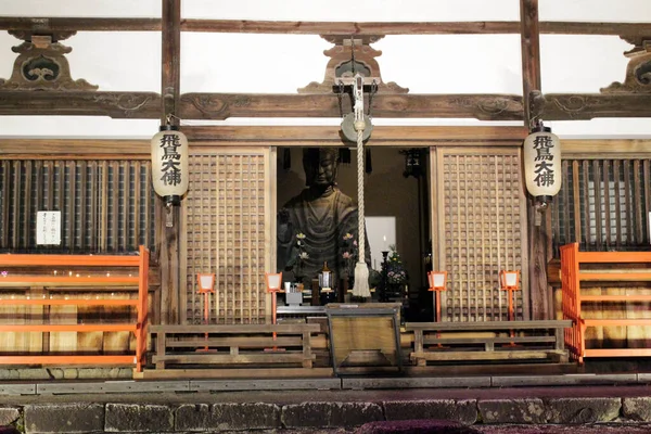 Άγαλμα Του Βούδα Του Ναού Asukadera Στην Asuka Νύχτα Λήφθηκε — Φωτογραφία Αρχείου
