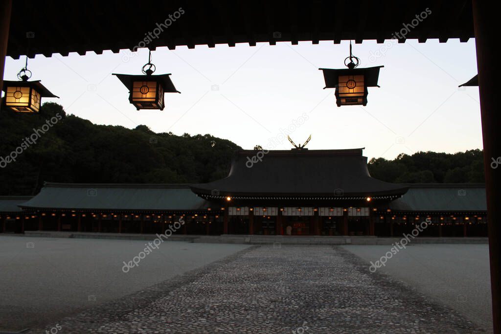 Lantern inside Kashihara Jingu Temple in Nara, Japan. Taken in September 2019.