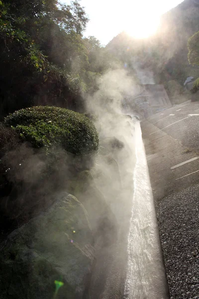 Közelkép Hotspring Steamről Ami Csatornából Jön Beppuban Oitában Japánban Készült — Stock Fotó