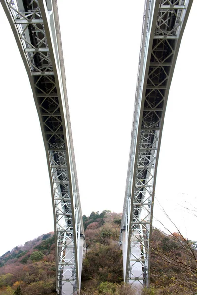 Two Bridges Crossing Mountain Beppu Oita Taken September 2019 — Stock Photo, Image