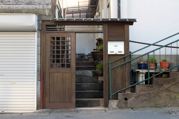 Puerta Entrada Madera Puerta Casa Tradicional Japonesa Beppu Oita — Foto de Stock