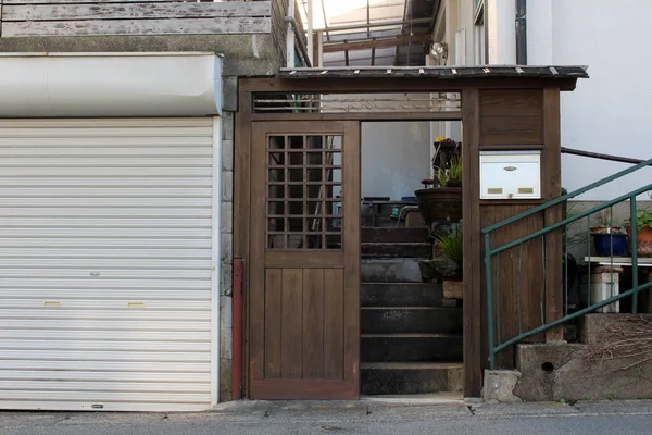 Puerta Entrada Madera Puerta Casa Tradicional Japonesa Beppu Oita — Foto de Stock