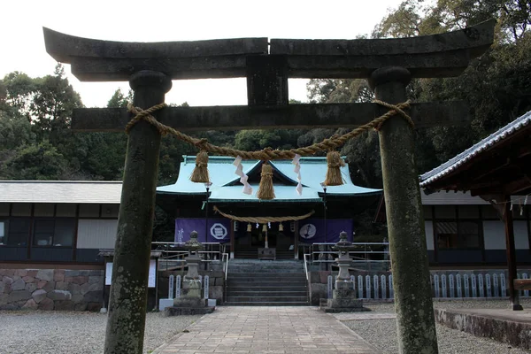 Torii Portão Templo Principal Honoohonome Jinja Santuário Beppu Tomado Março — Fotografia de Stock