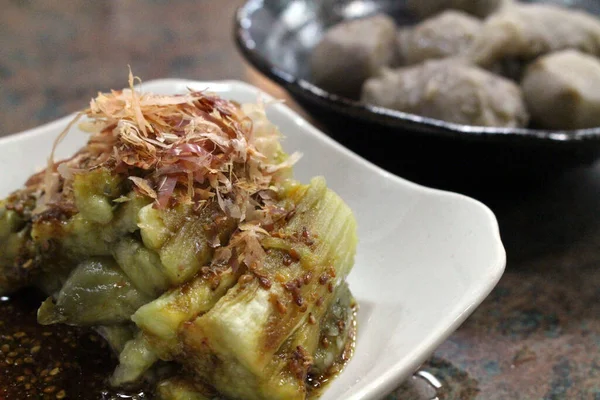 Eggplant Katsuobushi Dried Fish Bonito Flakes Top Taken August 2019 — Stock Photo, Image