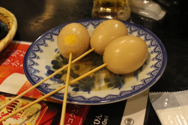 Talíř Třemi Vejci Restauraci Kaniya Honten Japonském Nagasaki Pořízeno Srpnu — Stock fotografie