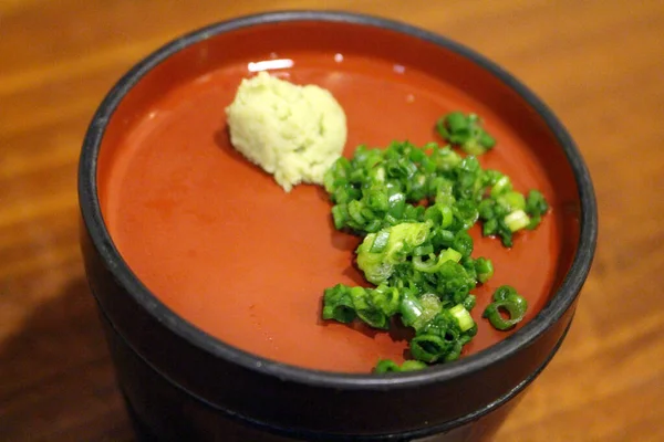 Spring Onion Wasabi Paste Served Plate Miyazaki — Stock Photo, Image