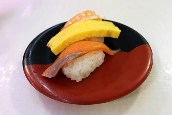 Conjunto Sushi Nigiri Ebi Camarão Camarão Peixe Ovo — Fotografia de Stock