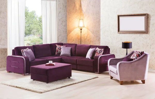 Sofa Sudut Diatur Dalam Interior — Stok Foto