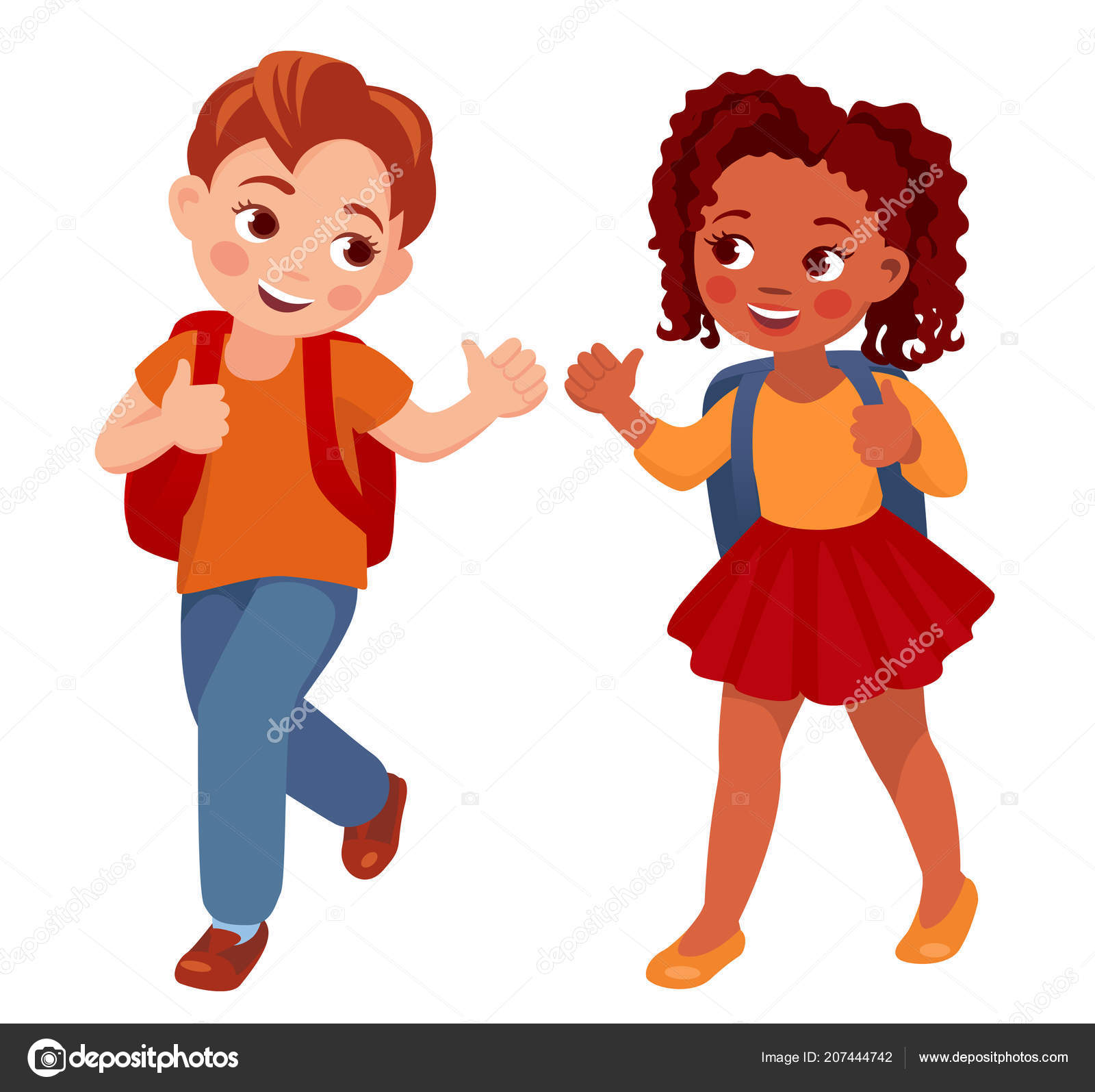 Little Boy Girl Backpacks Going School Cartoon Vector Illustration Stock Vector Image By C Kastoluza