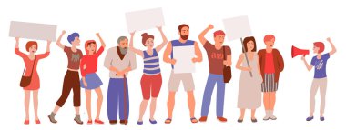 farklı yaş ve cinsiyet protesto insanlar kalabalık. Holding afiş ve afişlerin. Siyasi toplantı, tören veya ralli katılan kadın ve erkek. Erkek ve kadın protestocular veya eylemciler grubu