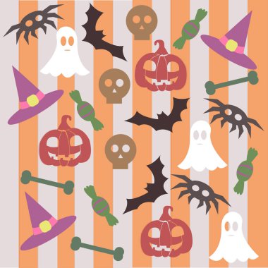 Cadılar Bayramı için soyut desenle kabak, hayalet, şapka, örümcekler