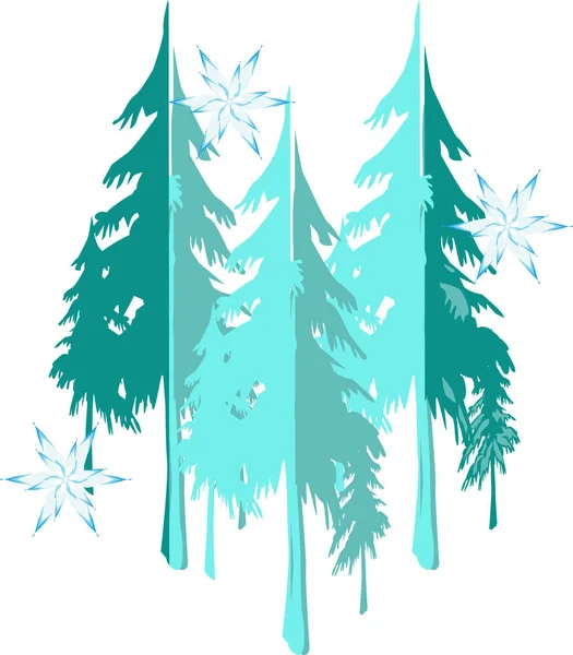 Зимовий Пейзажний Фон Сніжинками Лісовим Силуетом Ліцензійні Стокові Вектори