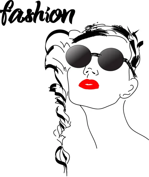 Boceto de moda rápida con chica en gafas — Vector de stock