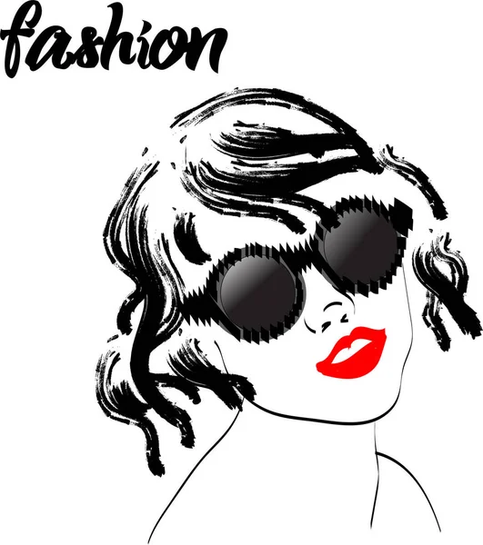 Fast fashion sketch, girl in glasses vector — Stock Vector