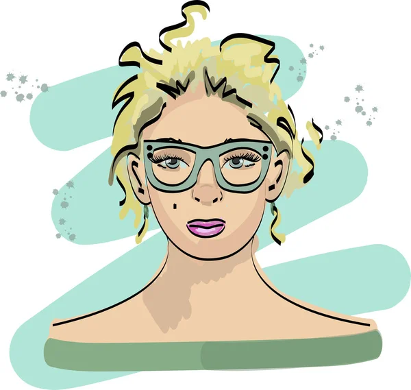 Boceto de moda rápida con chica en gafas vector — Vector de stock