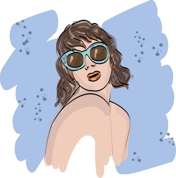 Boceto de moda rápida con chica en gafas vector — Archivo Imágenes Vectoriales