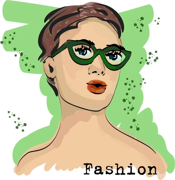 Retrato de moda de un modelo en gafas verdes — Vector de stock