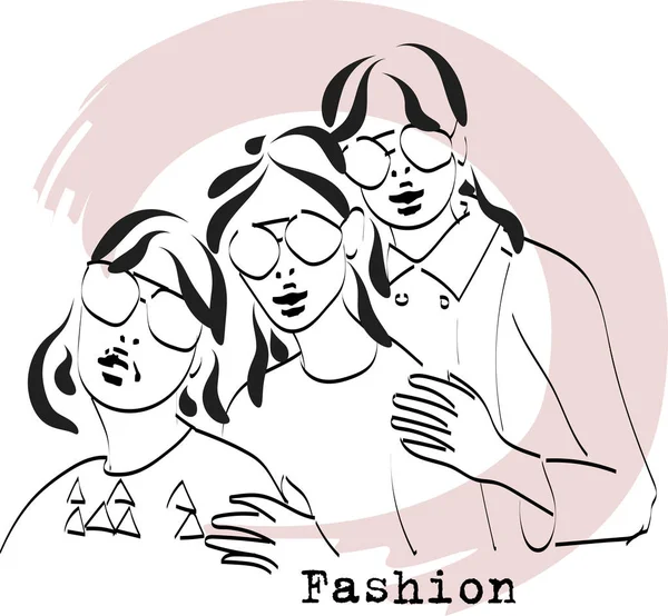 Modeskizze von drei jungen modernen Frauen — Stockvektor
