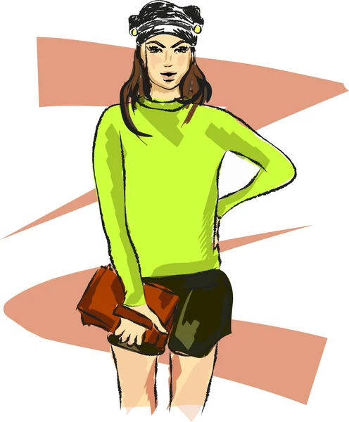 Fashion nice girl in green sweater vector — Stock Vector