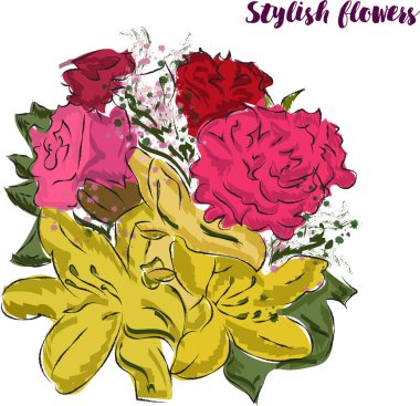 Muhteşem nergis ve gül vektör taslağını moda