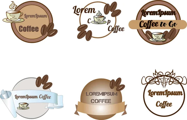 Coffee Shop logo, rozetleri ve etiket tasarım öğeleri kümesi. Kupası, fasulye