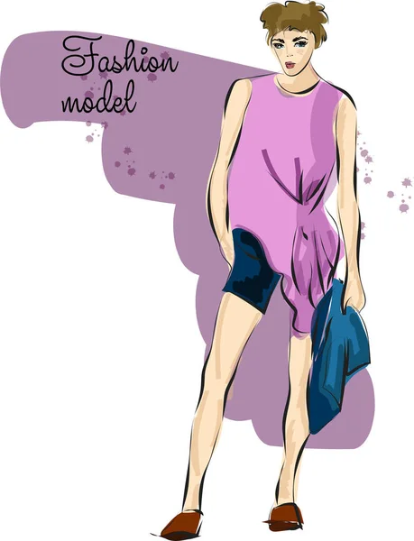 Genç kadın şort ile moda kroki