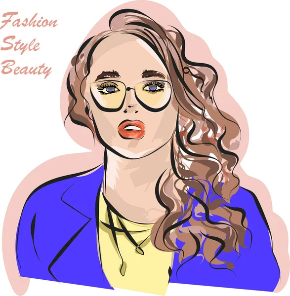 Esboço de moda bonita, retrato de uma jovem mulher — Vetor de Stock