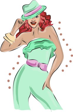 Nane takım elbiseli kızın hızlı moda krokisi