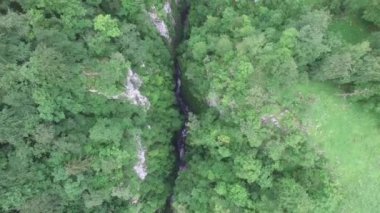 Olhado river canyon ve holzarte geçit Irati Fransa, Larrau ormanda. asma köprü.