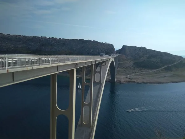 Bridge to island Krk, view from island Sv. Marko in Croatia