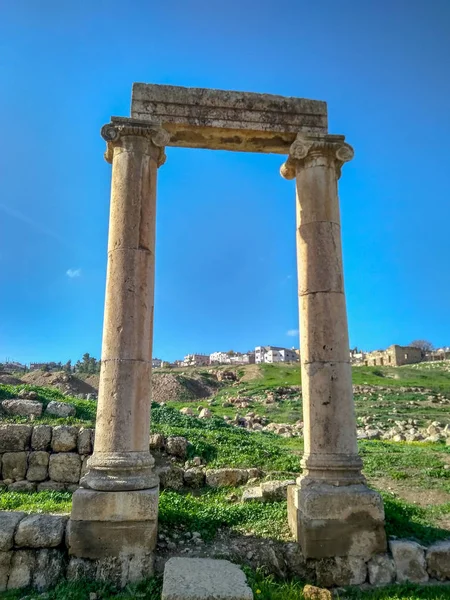 Ruínas Romanas Antigas Jerash Incluindo Teatro Antigo Templo Ártemis Outros — Fotografia de Stock