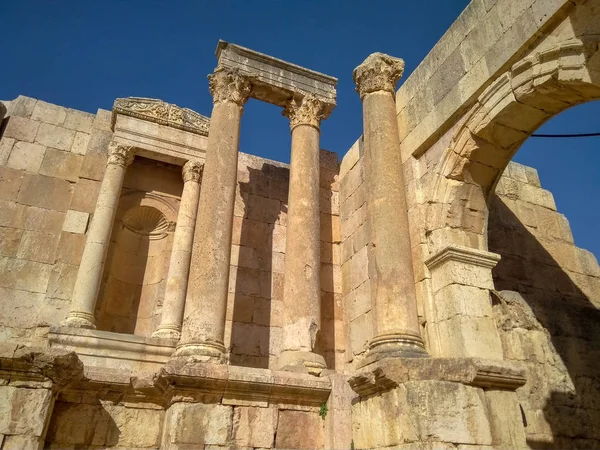 Ruínas Romanas Antigas Jerash Incluindo Teatro Antigo Templo Ártemis Outros — Fotografia de Stock