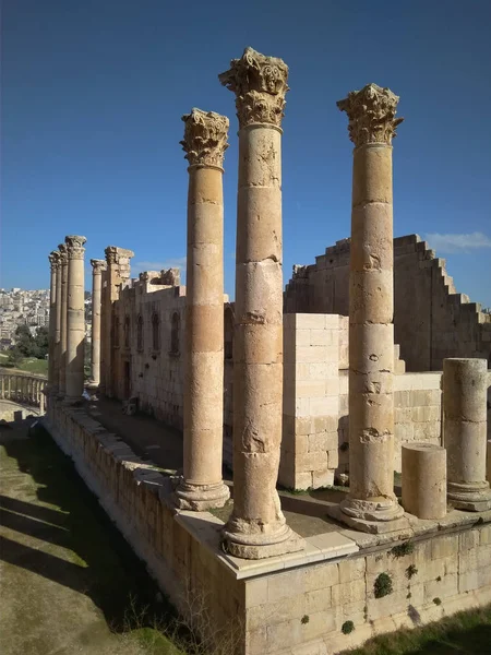 Ruínas Romanas Antigas Jerash Incluindo Teatro Antigo Templo Ártemis Outros — Fotografia de Stock