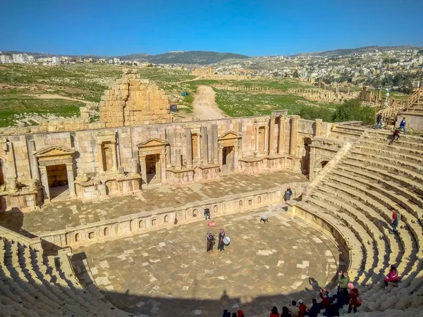 Ruínas Romanas Antigas Jerash Incluindo Teatro Antigo Templo Ártemis Outros — Fotografia de Stock