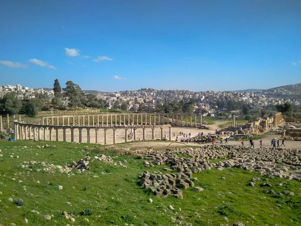 Ruínas Romanas Antigas Jerash Incluindo Teatro Antigo Templo Ártemis Outros — Fotografia de Stock