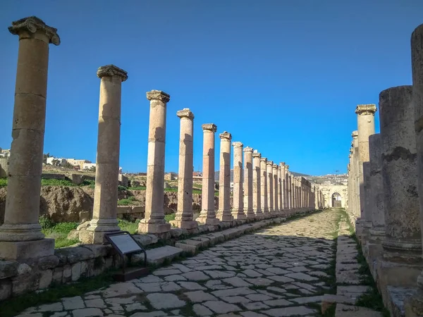 Ruínas Romanas Antigas Jerash Incluindo Teatro Antigo Templo Ártemis Outros — Fotografia de Stock