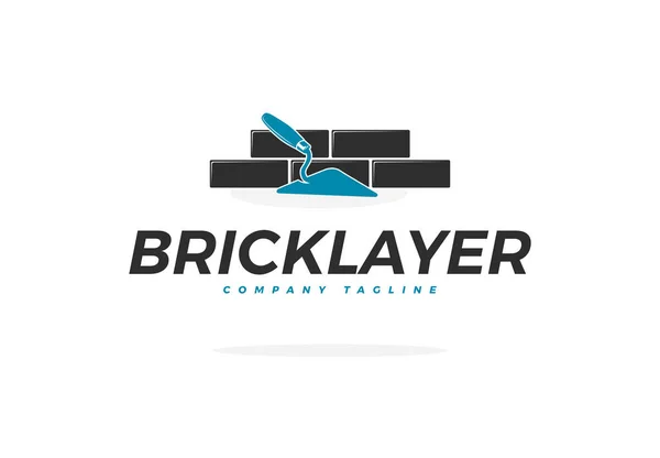 Bricklayer Vector Logo Trowel Brick Wall — Stock Vector