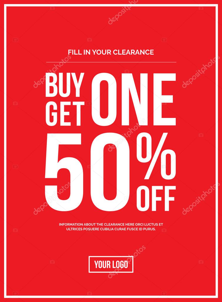 Red Shop Vector Sign For A Buy One Get One 50% Off Clearance