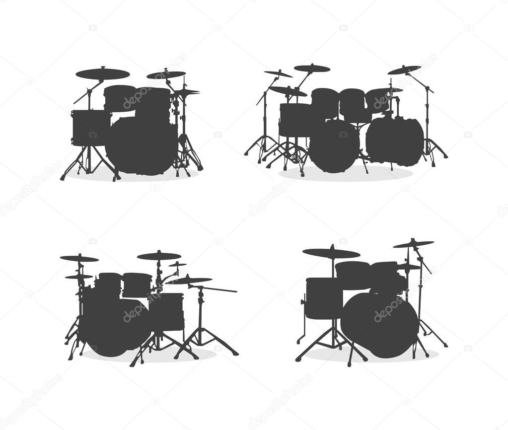 Silhouette Of Drum Kits Vector