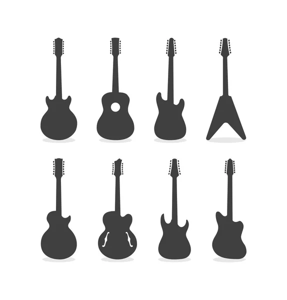 Silhueta Guitarras Acústicas Semi Acústicas Elétricas Cordas — Vetor de Stock
