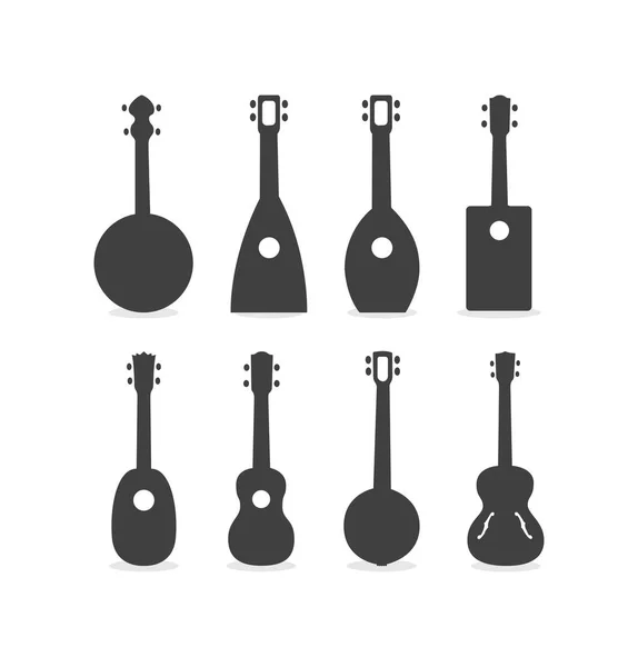 Silueta Ukulele Guitarras Vector — Vector de stock