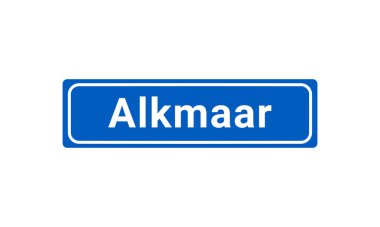 Mavi ve beyaz vektör şehir işareti Alkmaar Hollanda